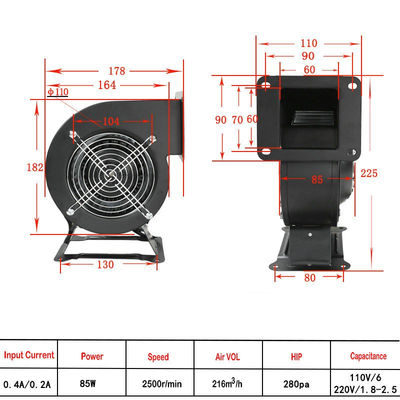 85Watt 110V 220V Centrifugal Blower Fan Snail Outdoor Wood Furnace Boiler Blower Inflatables Portable Air Centrifugal Blower